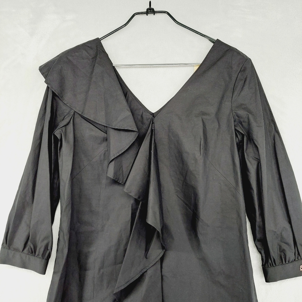 NEW Bohelle Black Cotton Ruffle Front 3/4 Sleeve Midi Dress P595 - Picture 3 of 9